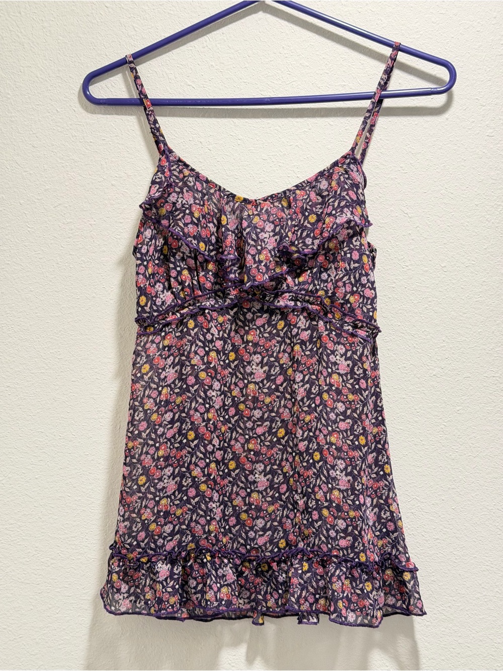 Express Floral Cami Y2K Style Babydoll Sheer Sleeveless Fairy Tank Top Womens XS